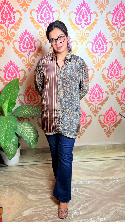 "SALVIA"- Brown & Blue Printed Shirt