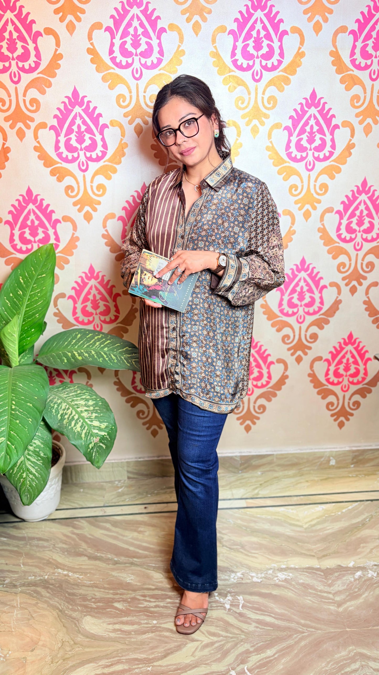 "SALVIA"- Brown & Blue Printed Shirt