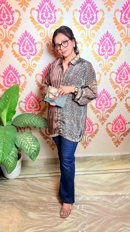 "SALVIA"- Brown & Blue Printed Shirt