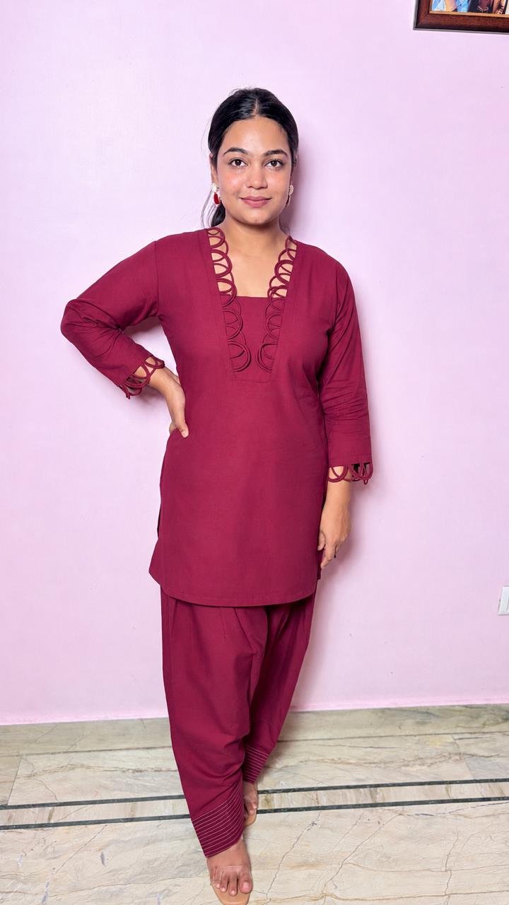 "CAMELLIA" -Deep Wine Farshi Kurta set