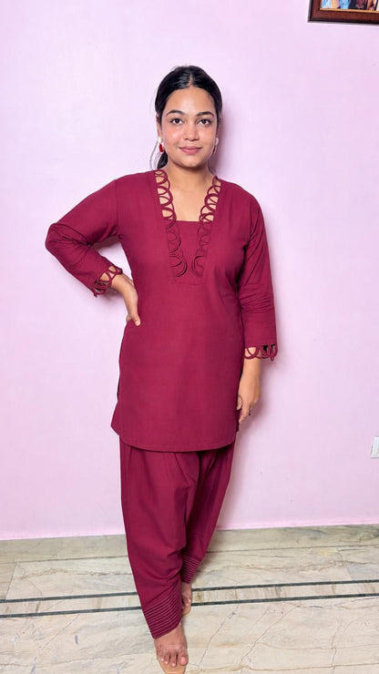"CAMELLIA" -Deep Wine Farshi Kurta set