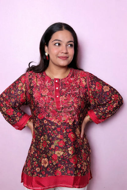 "FARIHA" -Deep purple traditional embroidered kurti