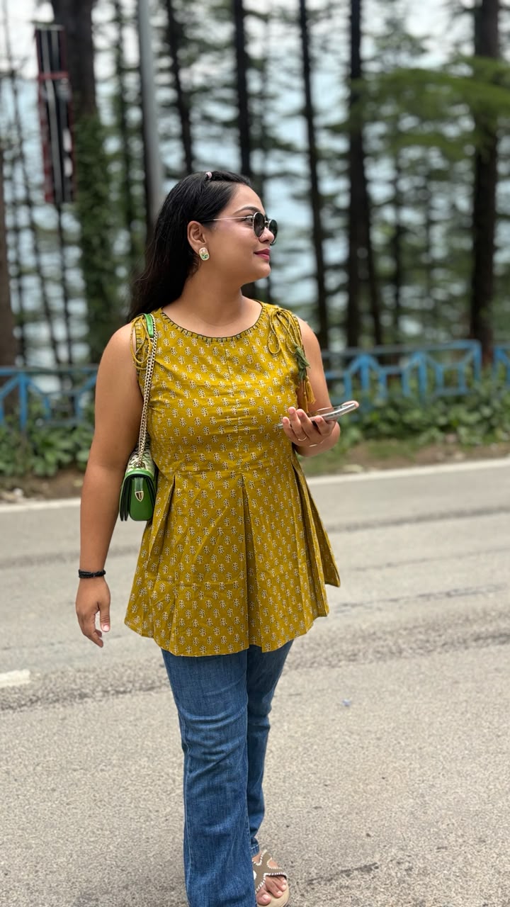 Mustard Yellow cotton Sleveless Kurti