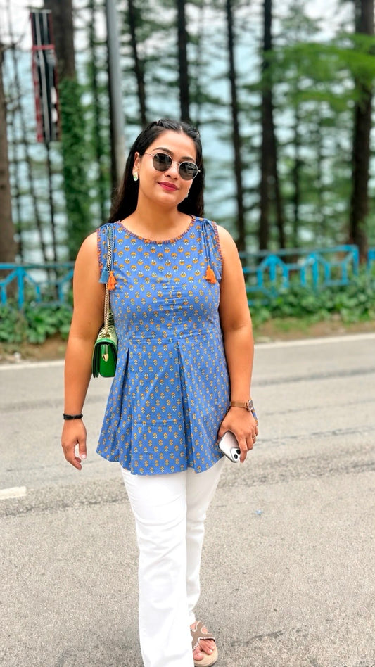 Dusty Steel Blue Sleeveless Kurti