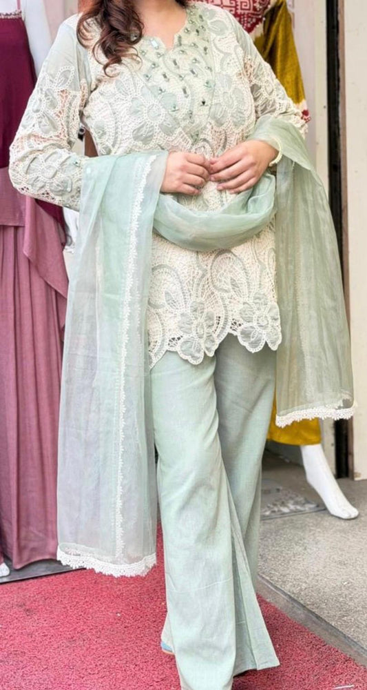 Mint Sage Green Crochet Suit Set