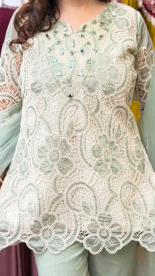 Mint Sage Green Crochet Suit Set