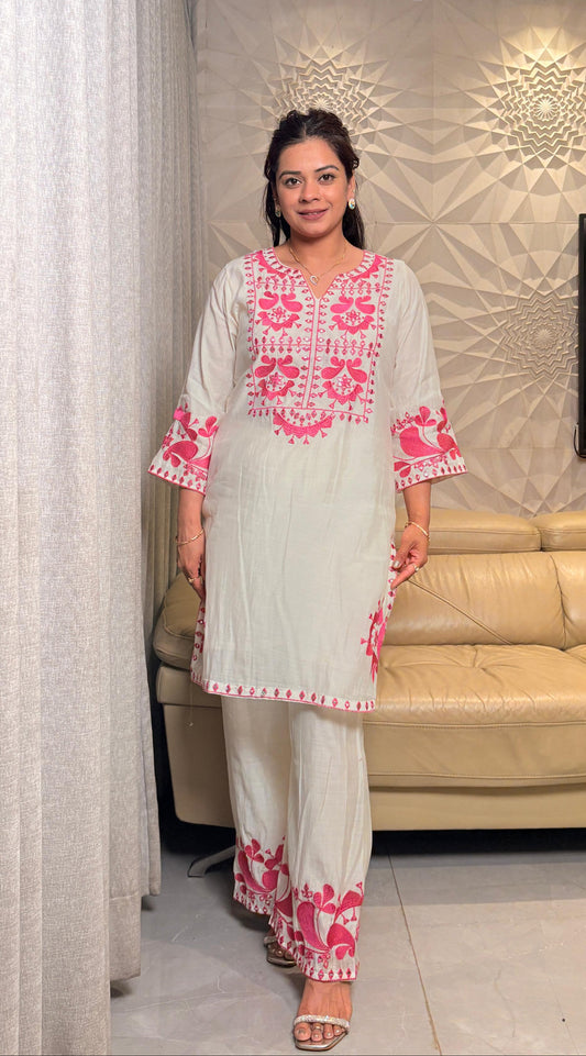"ROSELLE"- Ivory Pink Embroidered Co-ord