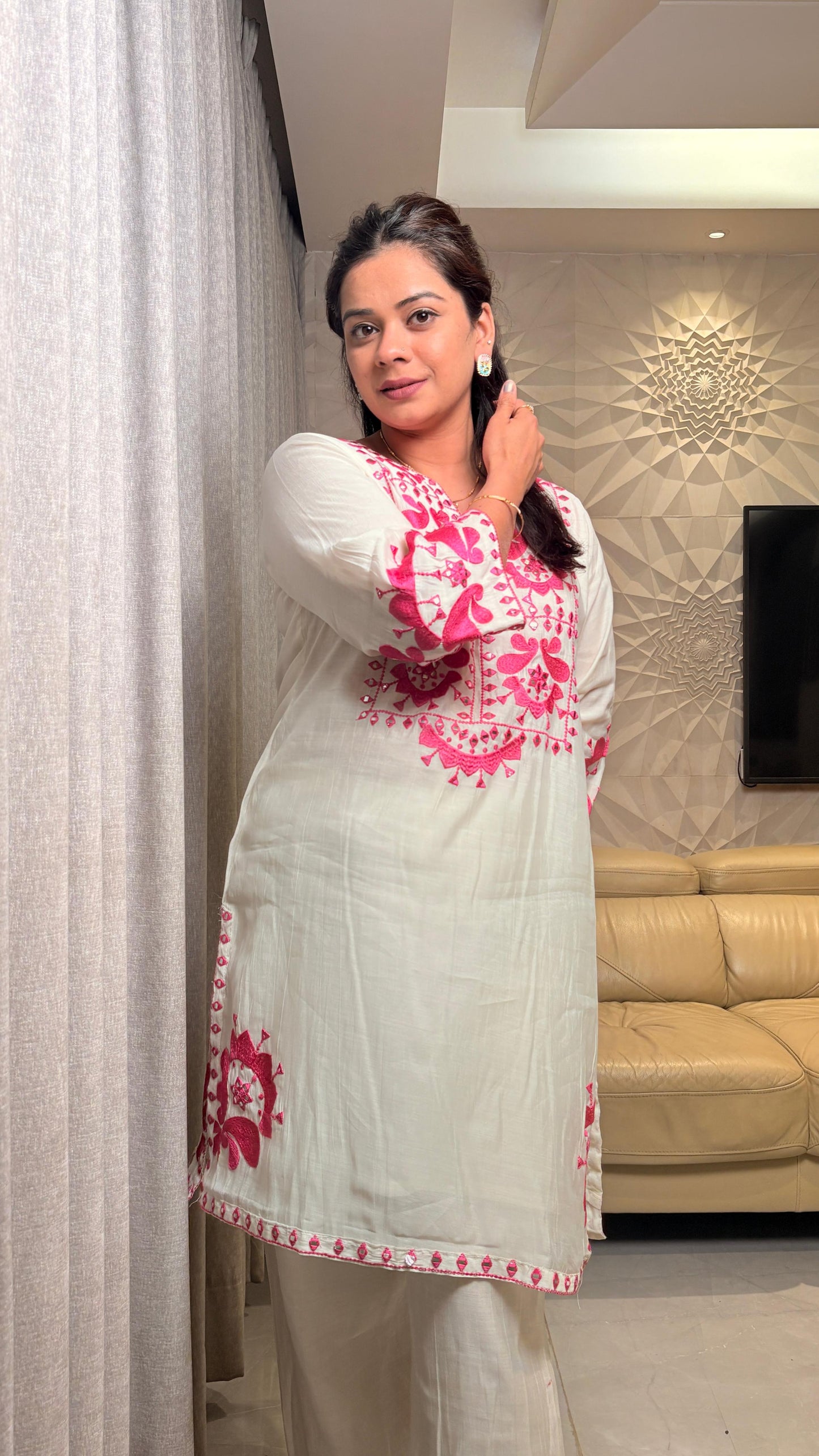 "ROSELLE"- Ivory Pink Embroidered Co-ord