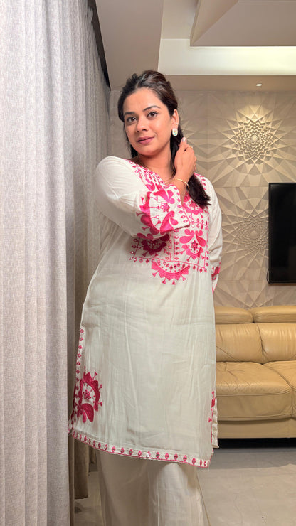 "ROSELLE"- Ivory Pink Embroidered Co-ord