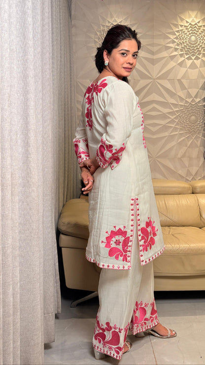"ROSELLE"- Ivory Pink Embroidered Co-ord