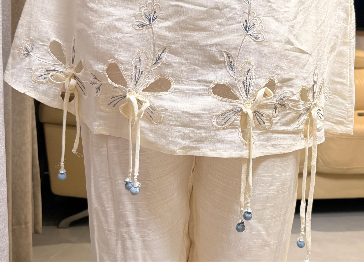 "AURELIA"- Soft Ivory & Powder Blue Lace Suit Set