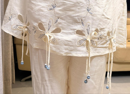 "AURELIA"- Soft Ivory & Powder Blue Lace Suit Set