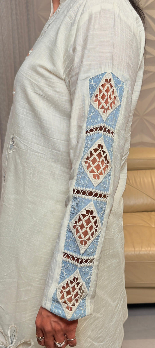 "AURELIA"- Soft Ivory & Powder Blue Lace Suit Set