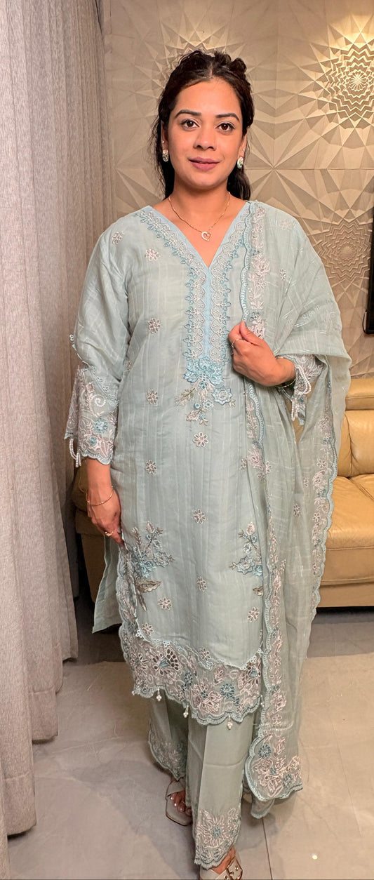 "ELARA"- Powder Blue Pakistani Suit Set