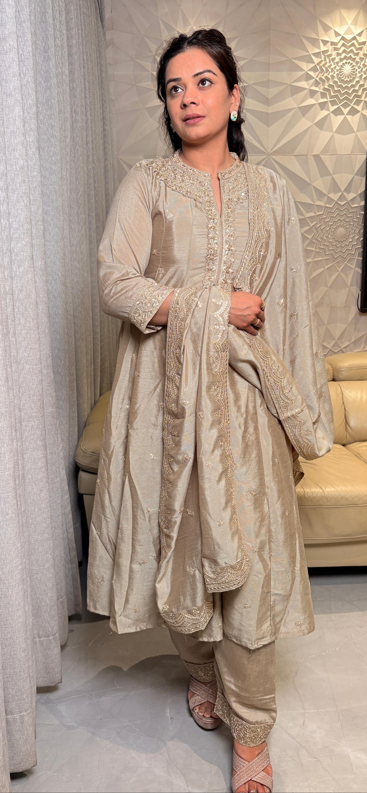 "SAMAIRA"-Champagne Beige Anarkali Set
