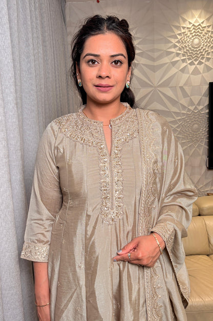 "SAMAIRA"-Champagne Beige Anarkali Set