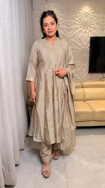 "SAMAIRA"-Champagne Beige Anarkali Set