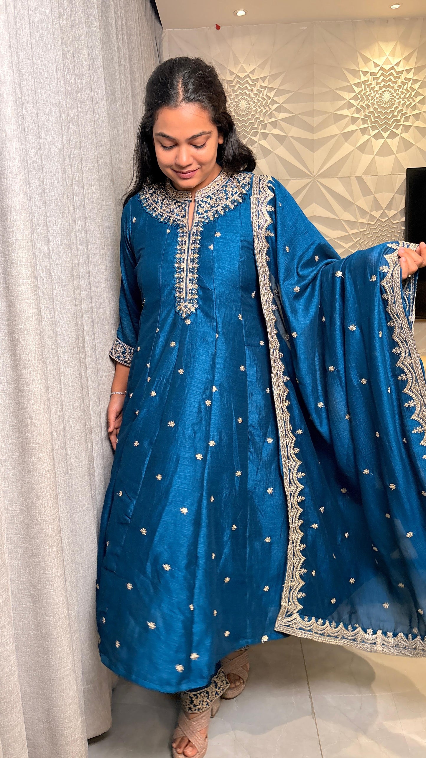 "AMAIRA"- Teal Blue Anarkali Set