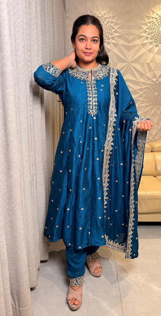 "AMAIRA"- Teal Blue Anarkali Set