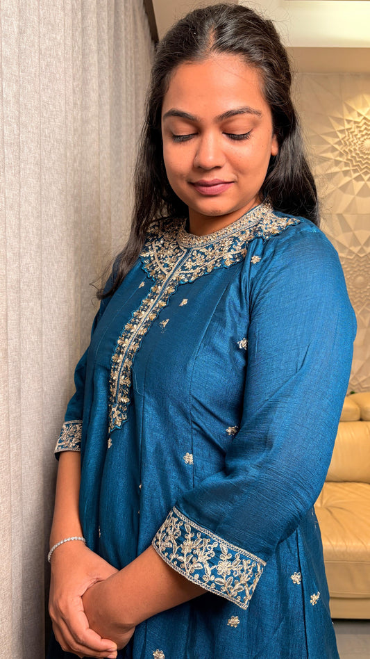 "AMAIRA"- Teal Blue Anarkali Set