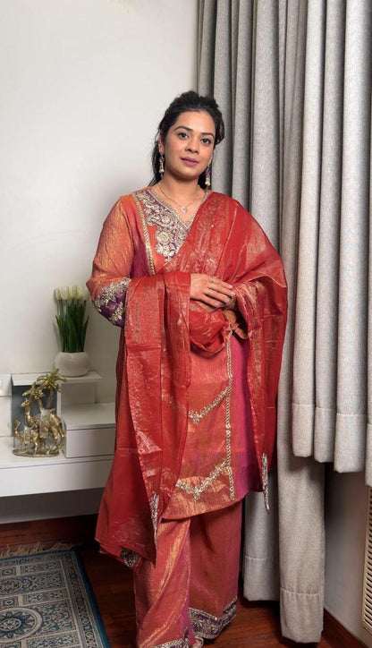 "ZARIYA"- Sunset Coral Plum Suit Set