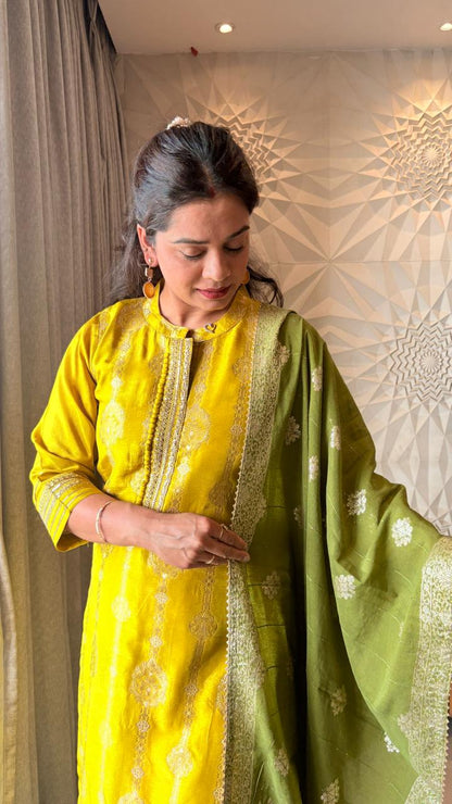 "MAHIRA" - Mustard & Olive Kurta Suit Set