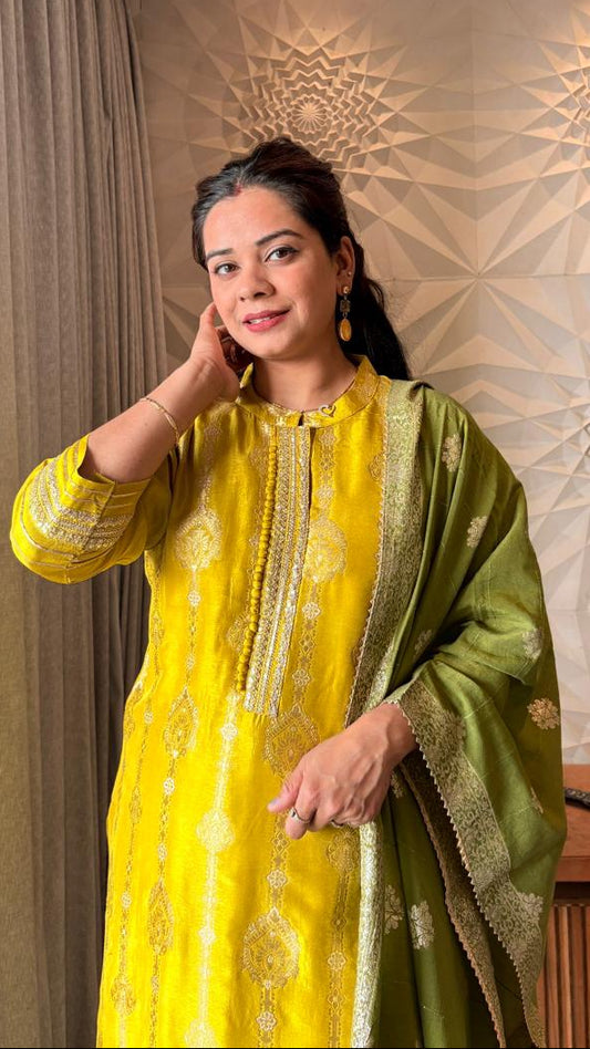 "MAHIRA" - Mustard & Olive Kurta Suit Set