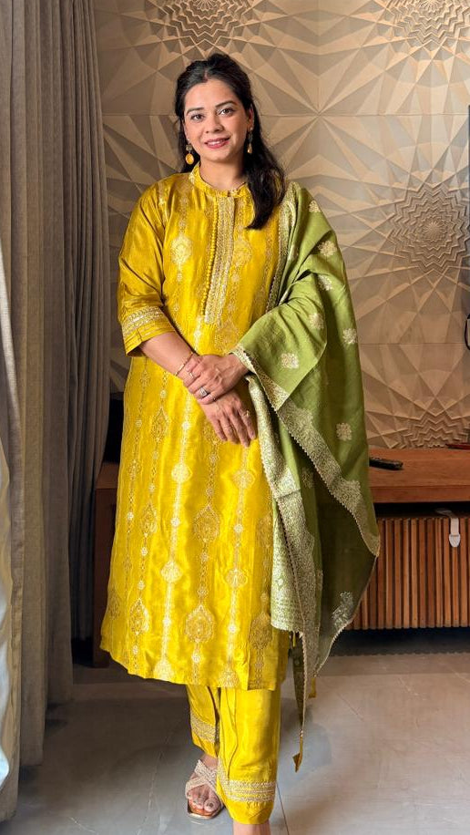 "MAHIRA" - Mustard & Olive Kurta Suit Set