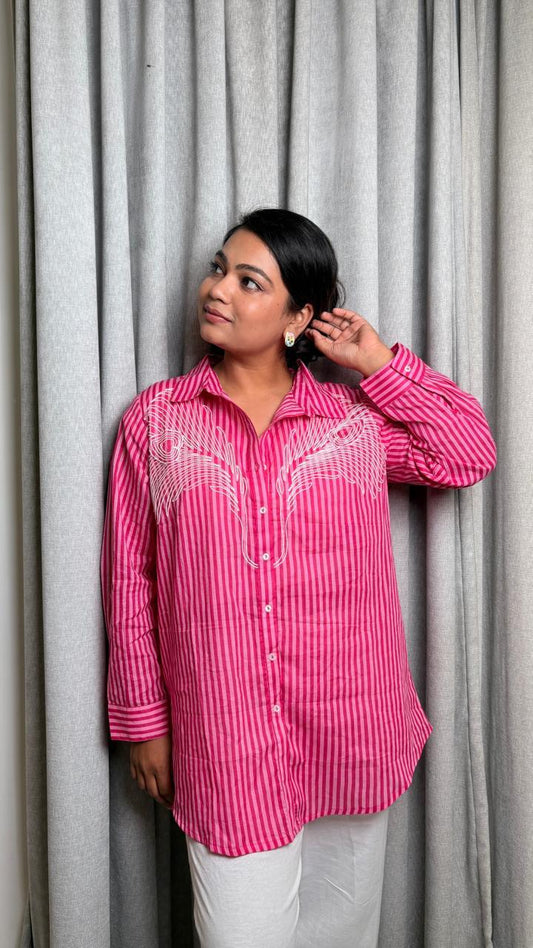 "Freya"- Pink Striped Shirt Set