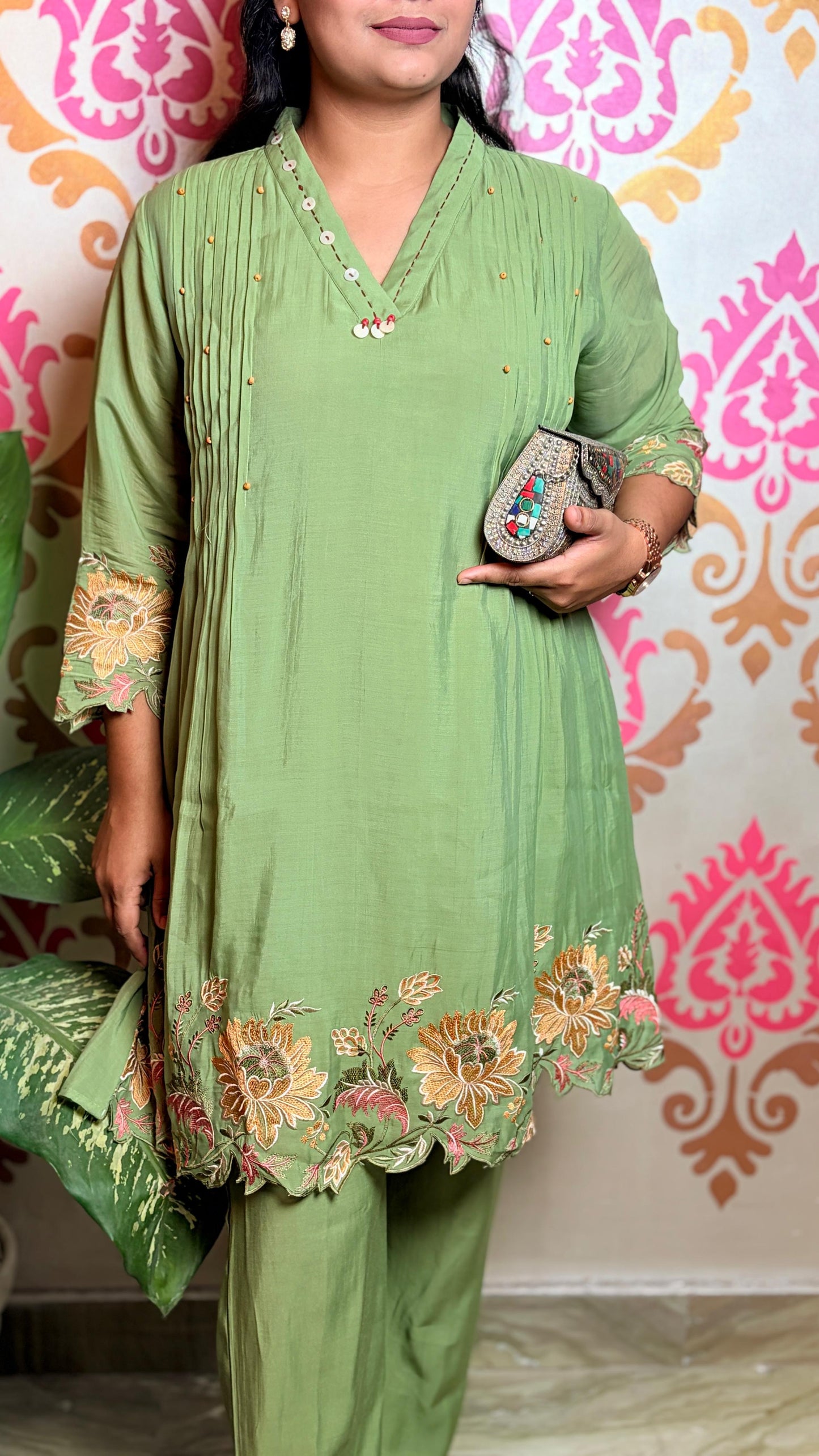 "ZINNIA" -Sage Green Embroidered Co-Ord Set