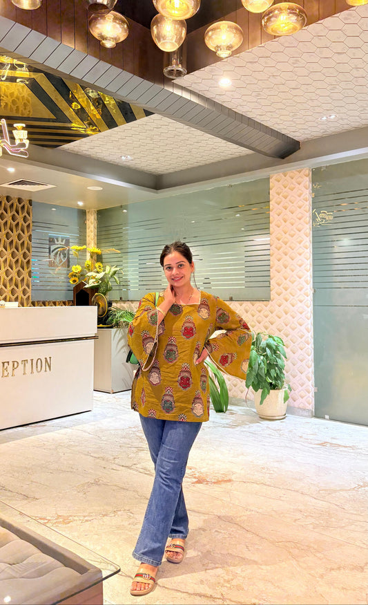 Mustard Yellow Bell Short Kurti