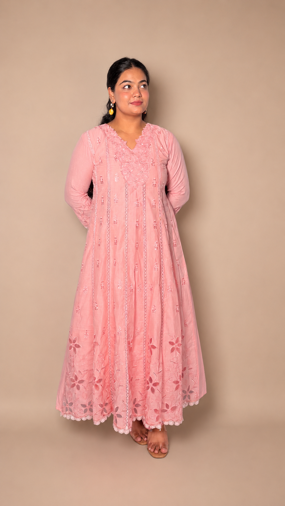 "INDIRA"- Pastel Floral Embroidered Anarkali Suit set