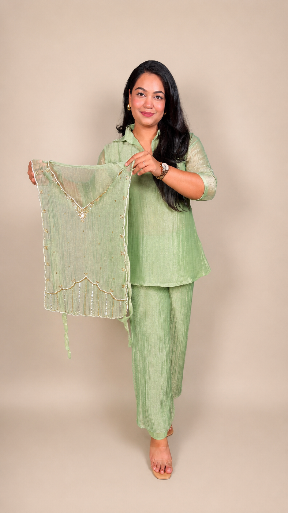 "SHARVANI"- Sage Mist Designer Co-Ord Set