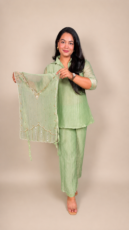 "SHARVANI"- Sage Mist Designer Co-Ord Set